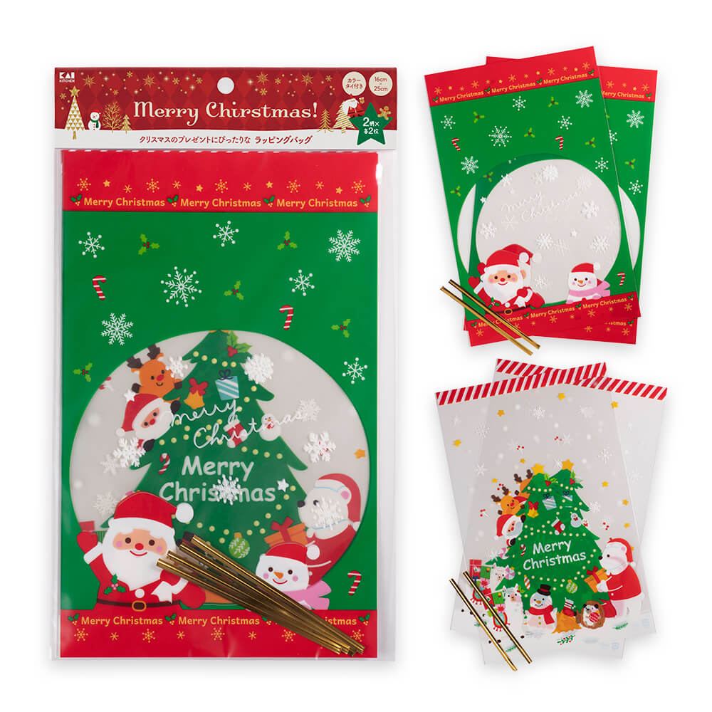 ラッピングバッグ クリスマス（2柄・各2枚入）