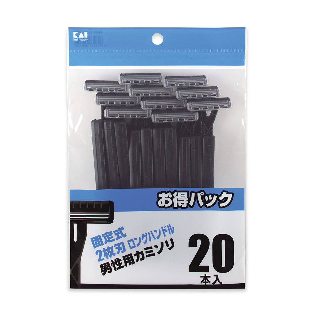 2枚刃カミソリ 固定20本入(スムーサー無) ロングハンドル